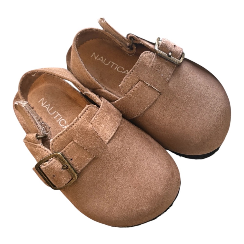 Nautica Kids Tan Faux Suede Buckle Clogs Slingback Shoes Size 7